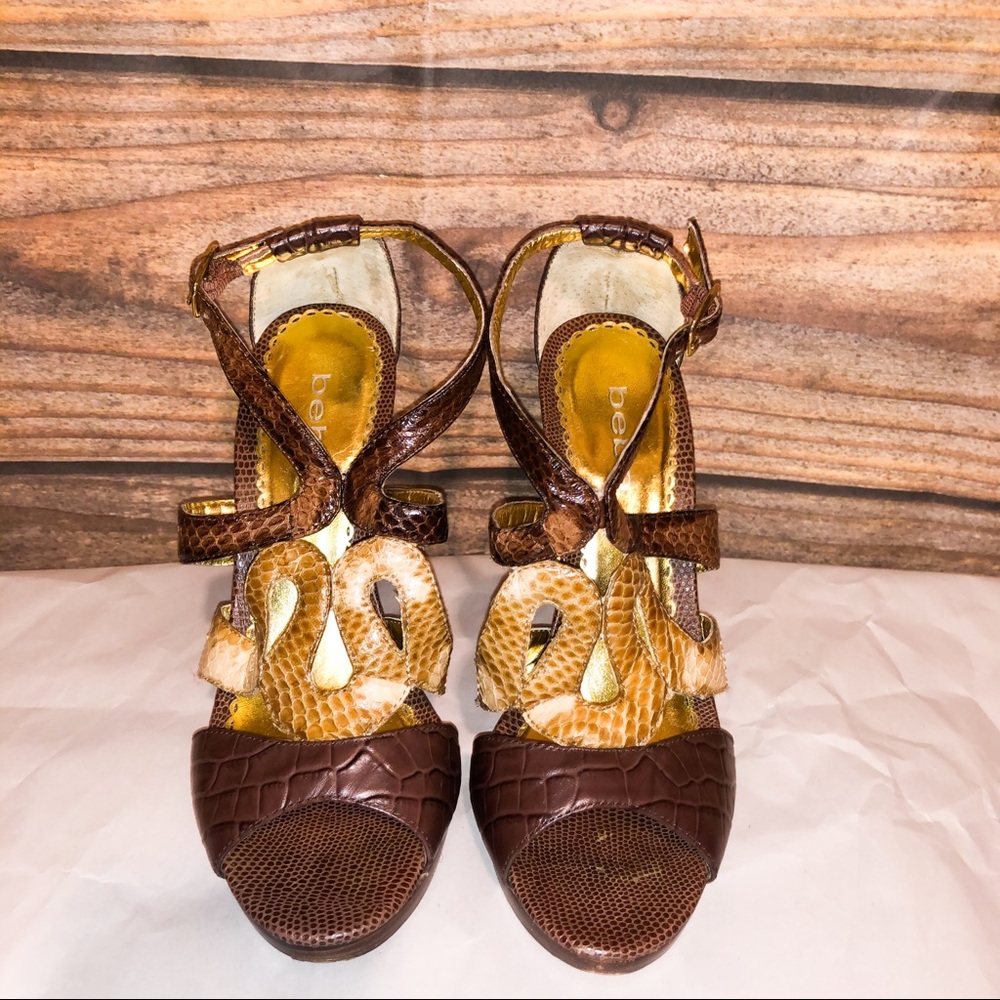 Bebe Snake Print Textured Heels 7